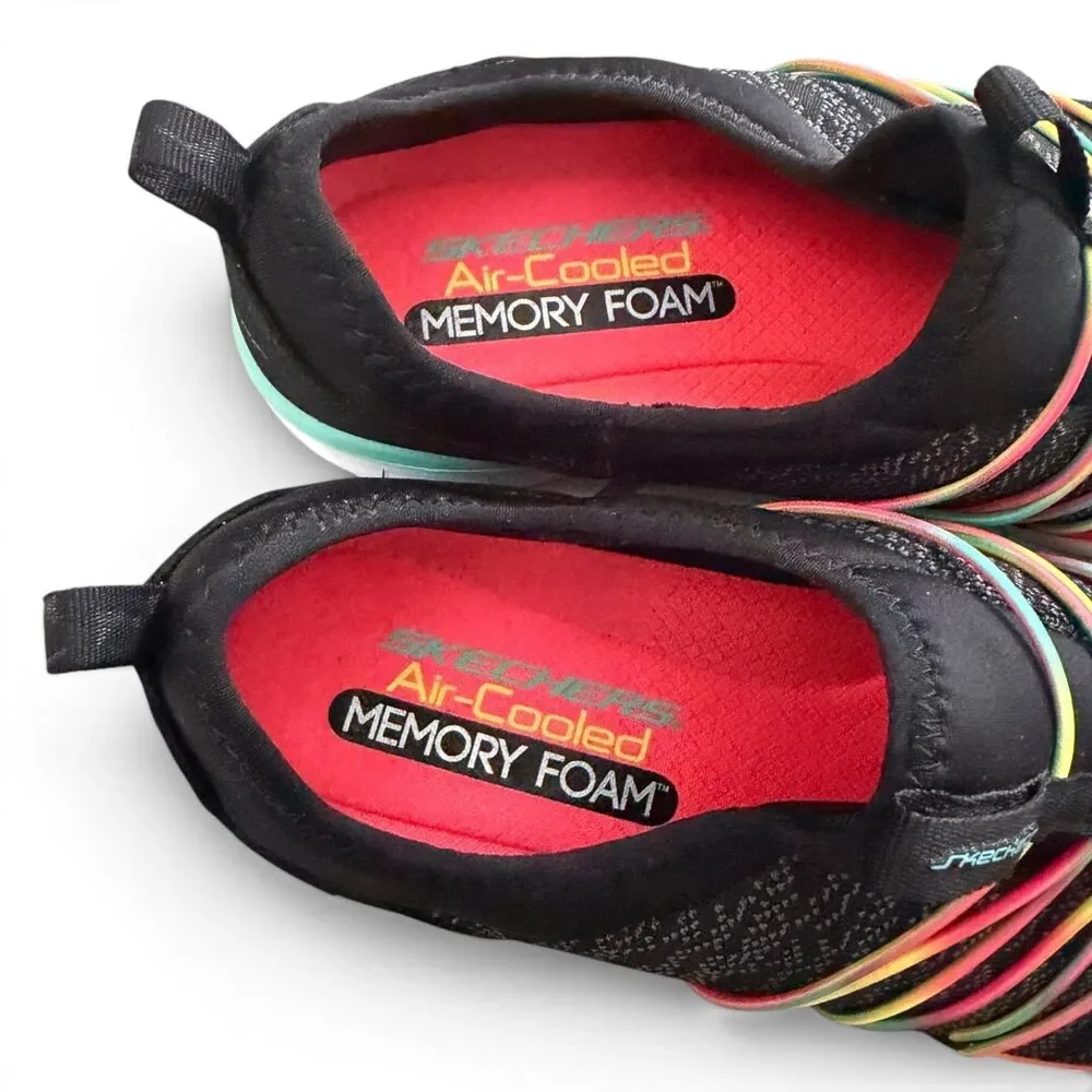 Skechers Air-Cooled Memory Foam Slip-On Sneakers Rainbow Women's 9 Black